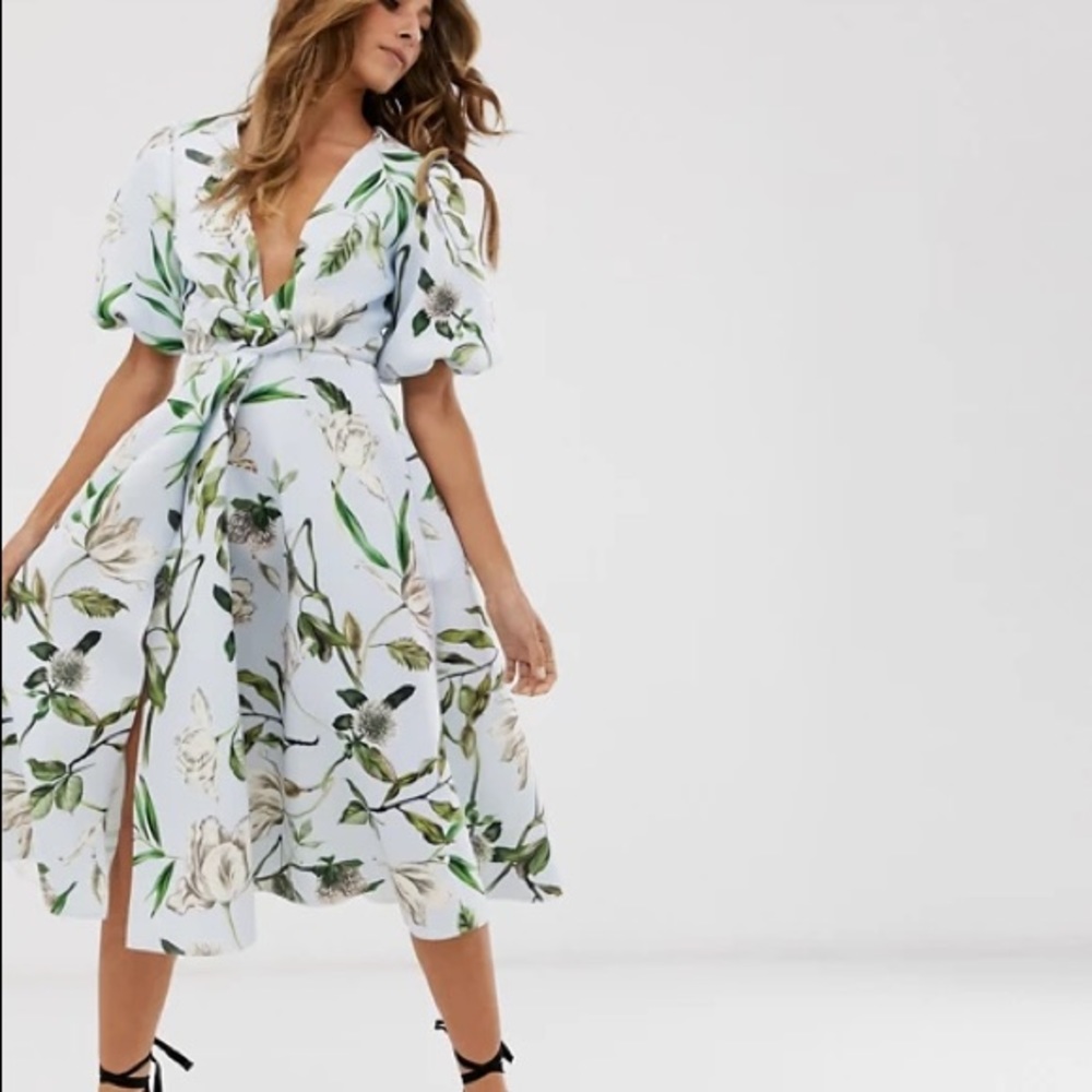 ASOS DESIGN Bubble sleeve twist detail midi dress